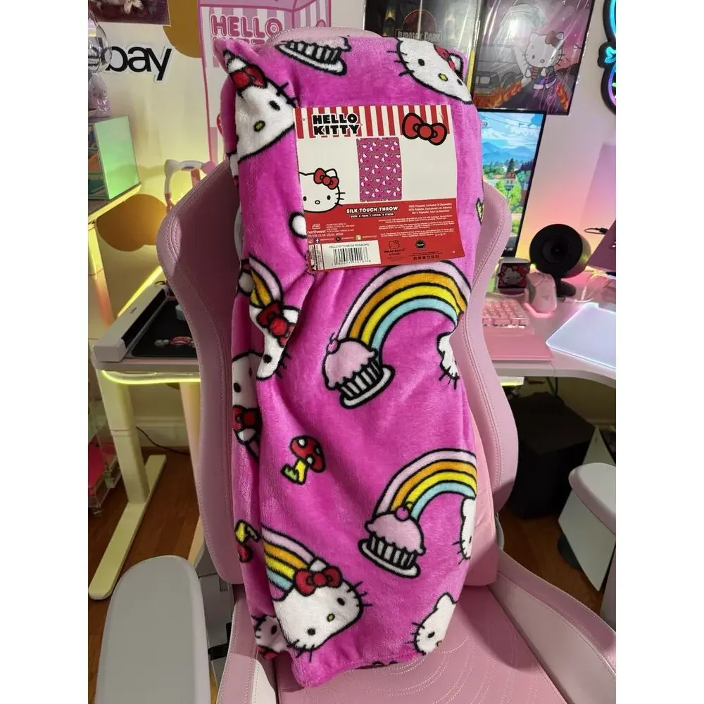 Hello Kitty Throw Blanket Silk Touch Pink Meow Rainbow Cupcake 2025 Sanrio